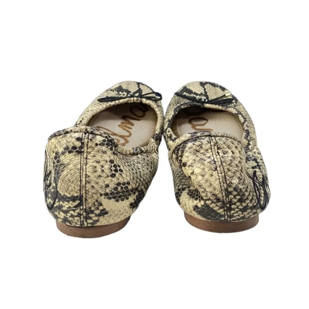 SAM EDELMAN Women Flats‎ Size 8.5 Cream Felicia Black Snake Print Slip On Ballet